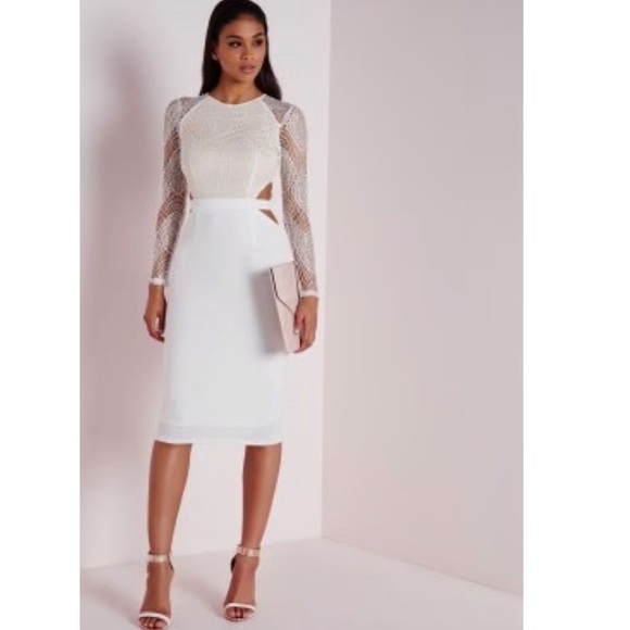 Missguided Dresses & Skirts - Missguided Lace Long Sleeve Cut Out Midi Dress